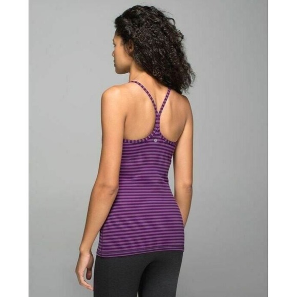 EUC LULULEMON Power Y Tank Top Ultra Violet Black Grape Stripe Size 6 - Picture 1 of 5